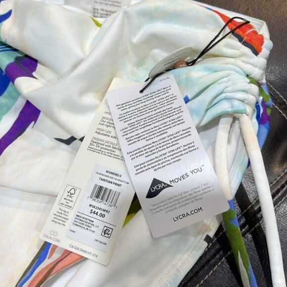 CALIA Women's High Waisted Ruched Side Tie Swim Bottoms - Picture 7 of 8